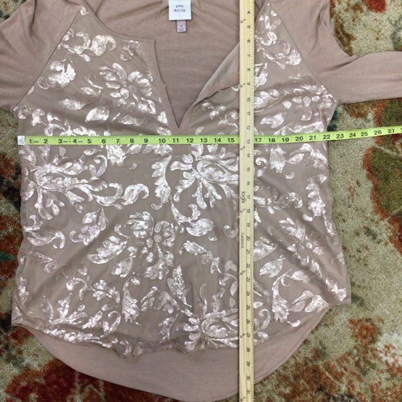 Knox Rose Blouse Beige Sequins V Neck Tunic Shirt Peasant Bohemian XL. - Picture 3 of 6